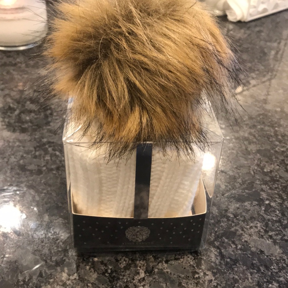 White Pom beanie